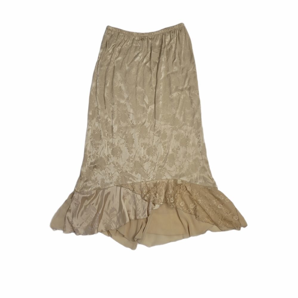 VINTAGE 90s skirt neutral‎ brocade floral handkerchief hem L